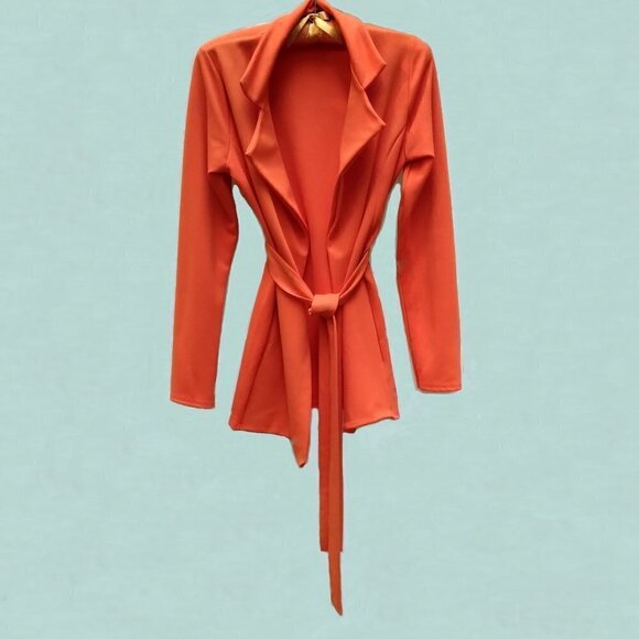 Missguided Neon Orange Long Tie Waist Fitbum Grazer 'Throw It On' Blazer  Sz 2 - Picture 1 of 4